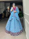 Blue Colour Georgette With Sequins And Embroidery With Mirror Work Lehenga With Blouse Dupatta Wholesale Online Lnb1733